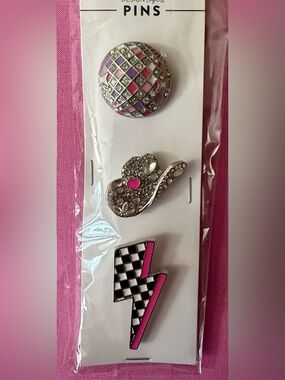 Set of 3 Women’s Brooch Pins in Pink, Silver and Black - Designer Pins
